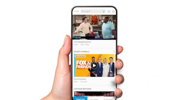 A hand holding a mobile with a personalized content on screen.