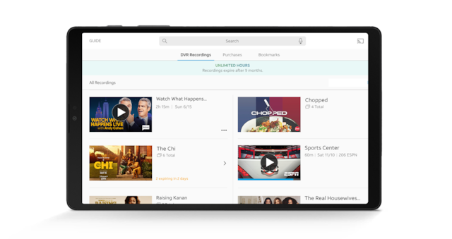 Tablet showing DVR and On Demand content from DIRECTV.