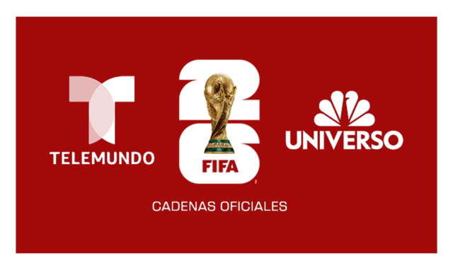Telemundo, FIFA World Cup and Universo official broadcaster logos.